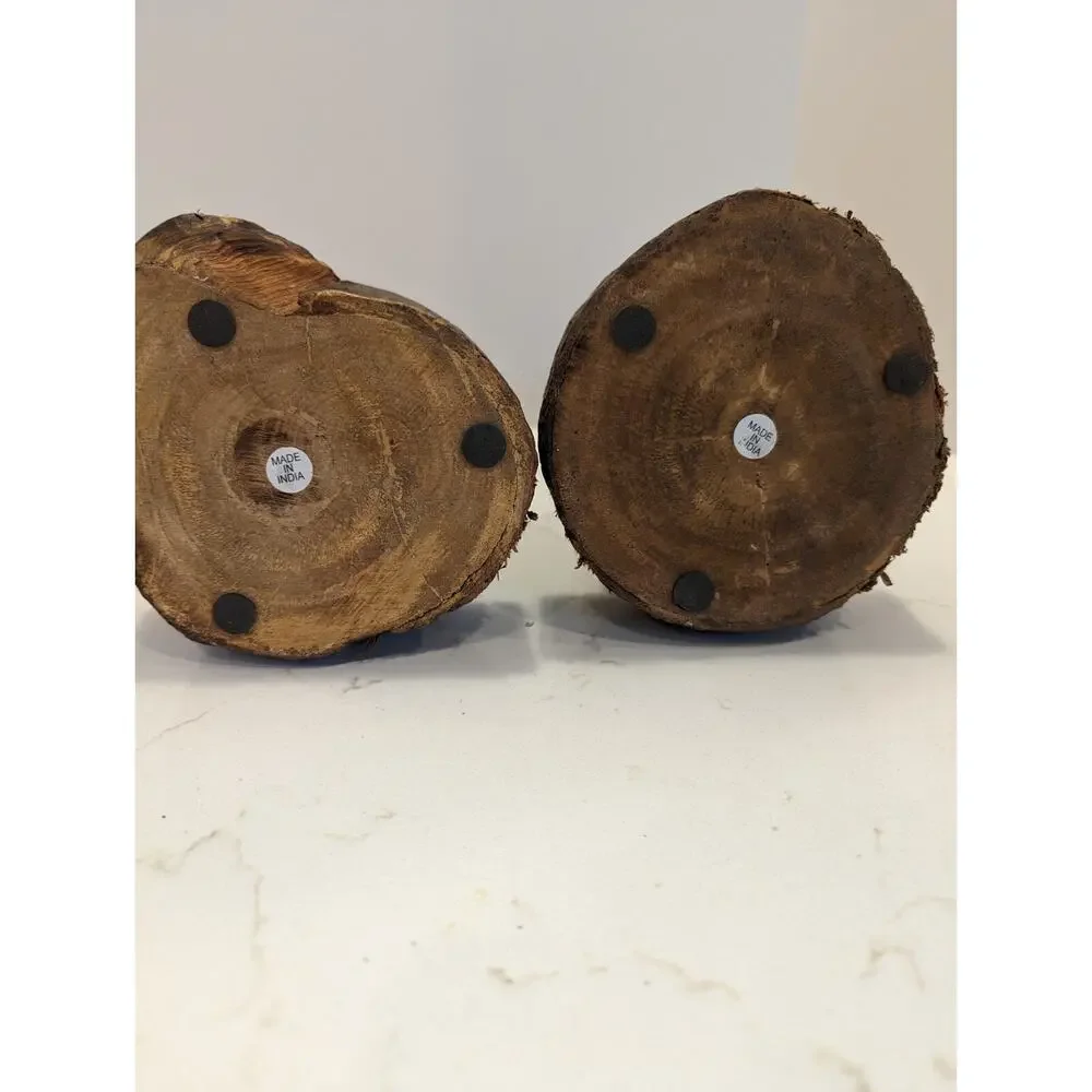 Candlesticks Natural Wooden Carved Boho Mid Century Modern Decor